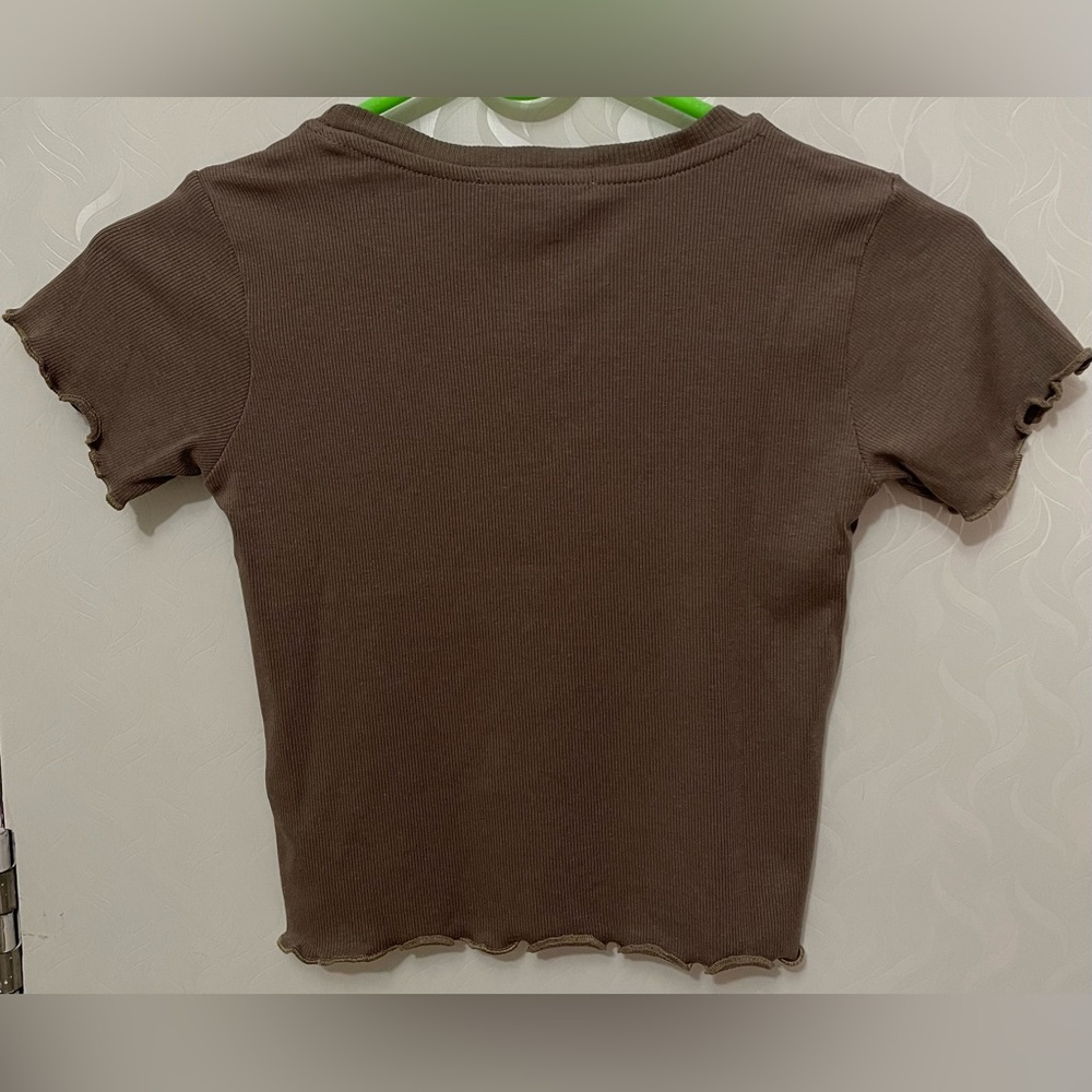Zara ribbed crop top•Size:Small•Fabric:Cotton•Colour:Tan Brown•Round neck - Picture 3 of 3
